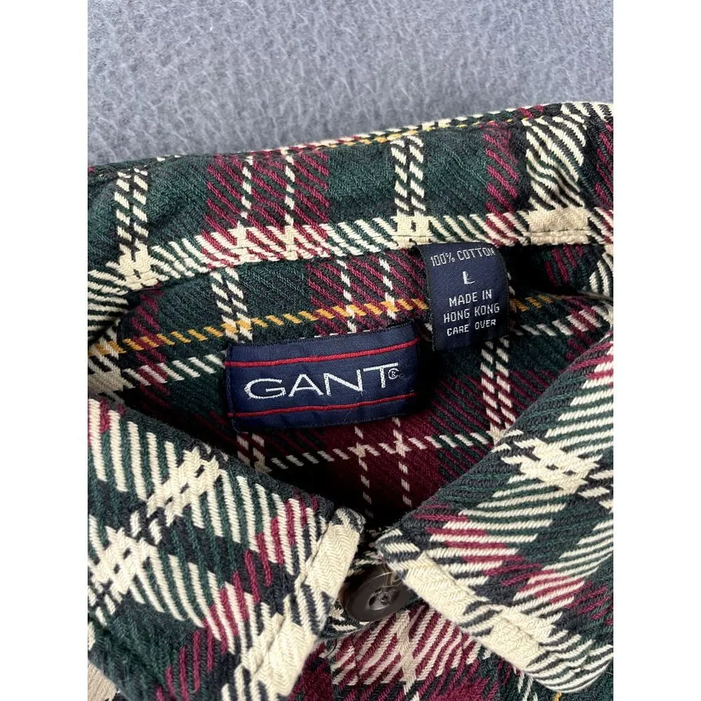 GANT Shirt Mens L Multicolor Plaid Flannel Long Sleeve Button Down Cotton Top‎